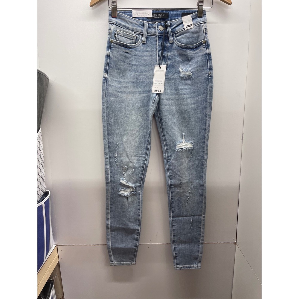 Judy Blue High Waist Distressed Skinny Jeans Light Wash Blue 0/24 NWT